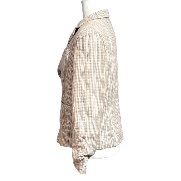 CAbi Blazer Jacket Womens SIze M Tan White Plaid Seersucker - Picture 4 of 13